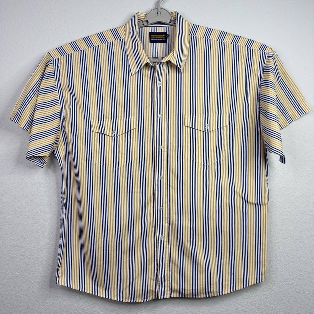 Panhandle Slim Shirt Mens XXL Yellow Blue Striped VTG Cowboy Western Rodeo Ranch